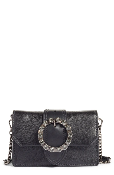 Shop Miu Miu Lady Madras Crystal Embellished Leather Crossbody Bag - Black In Nero 1