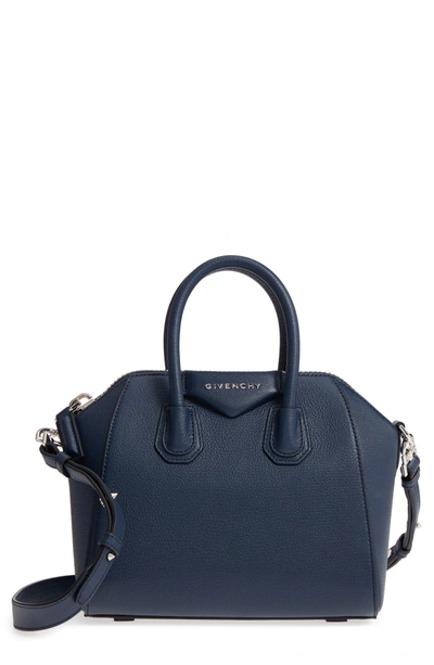 Shop Givenchy 'mini Antigona' Sugar Leather Satchel - Blue In Night Blue