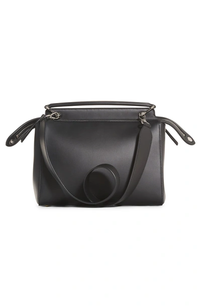 Shop Fendi 'dotcom' Lace-up Leather Satchel - Black In Black Palladium