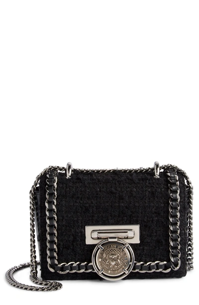 Shop Balmain Baby Box Tweed Shoulder Bag - Black In Noir
