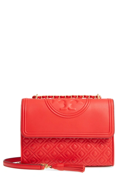 Shop Tory Burch Fleming Leather Convertible Shoulder Bag - Red In Exotic Red