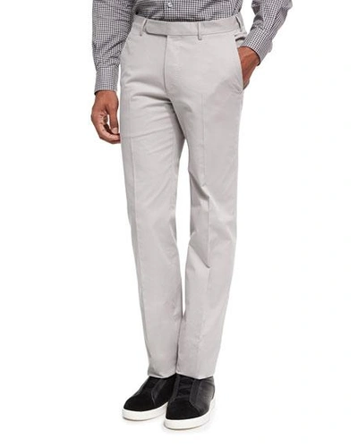 Shop Ermenegildo Zegna Cotton-cashmere Flat-front Trousers, Stone/off White