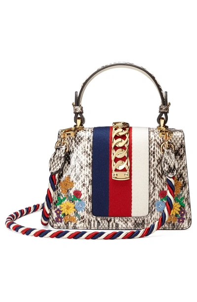 Shop Gucci Mini Sylvie Genuine Snakeskin Top Handle Bag - Grey In Roccia Multi