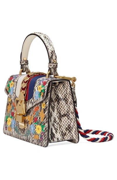 Shop Gucci Mini Sylvie Genuine Snakeskin Top Handle Bag - Grey In Roccia Multi