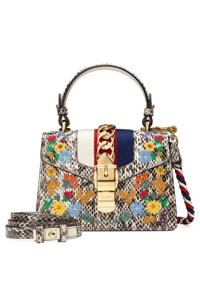 Shop Gucci Mini Sylvie Genuine Snakeskin Top Handle Bag - Grey In Roccia Multi