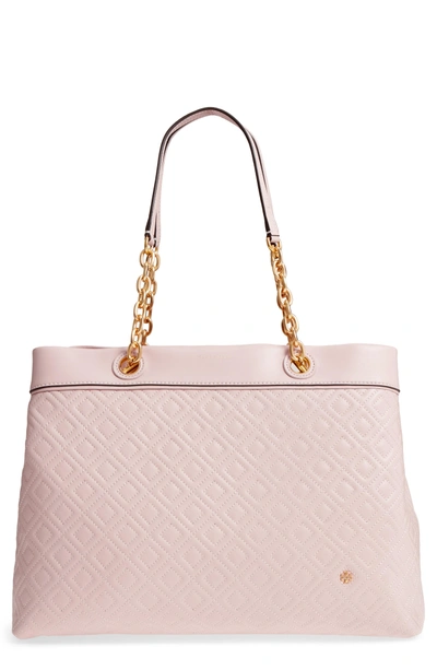 Shop Tory Burch Fleming Triple Compartment Leather Tote - Pink In Shell Pink