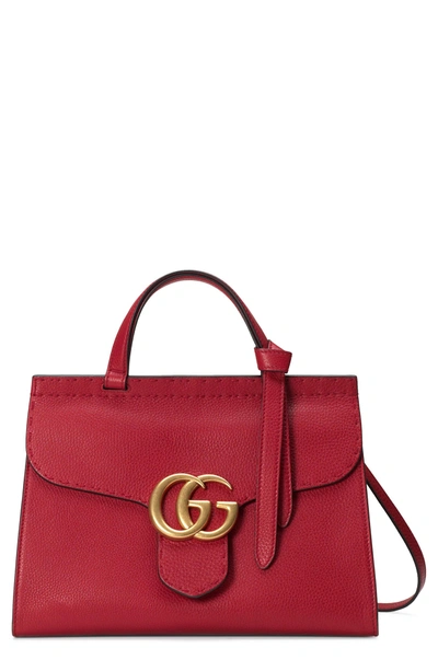 Shop Gucci Gg Marmont Top Handle Leather Satchel - Red In Volcanic Red