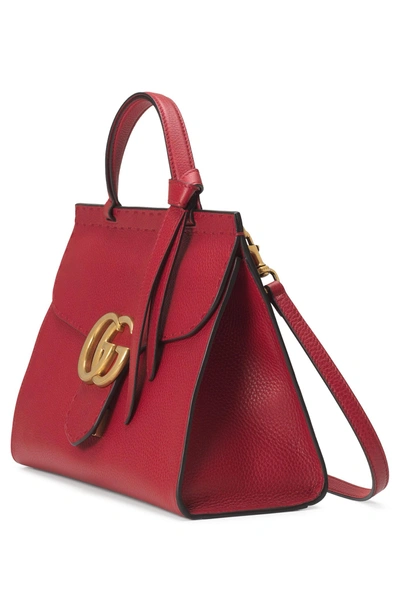 Shop Gucci Gg Marmont Top Handle Leather Satchel - Red In Volcanic Red