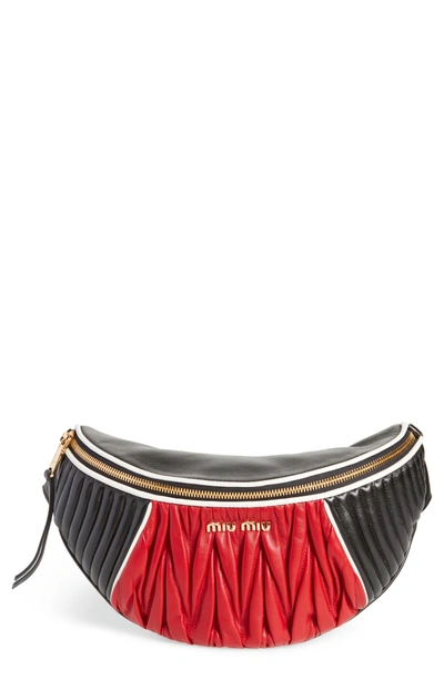 Shop Miu Miu Rider Matelasse Leather Belt Bag - Black In Nero/ Fuoco