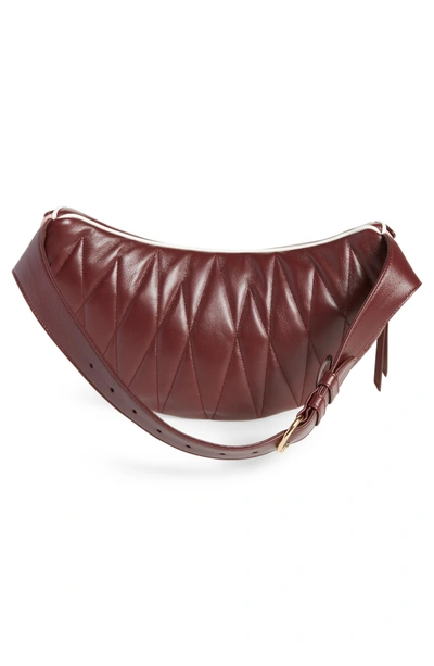 Shop Miu Miu Rider Matelasse Leather Belt Bag - Burgundy In Granato/ Rosa