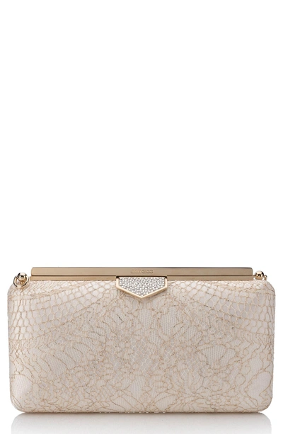 Shop Jimmy Choo Ellipse Metallic Lace Clutch - Beige In Champagne