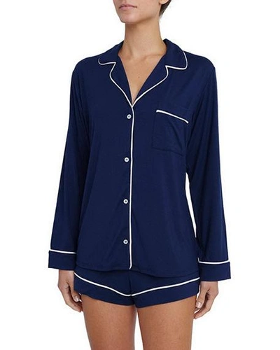 Shop Eberjey Gisele Long-sleeve Short Pajama Set In Navy