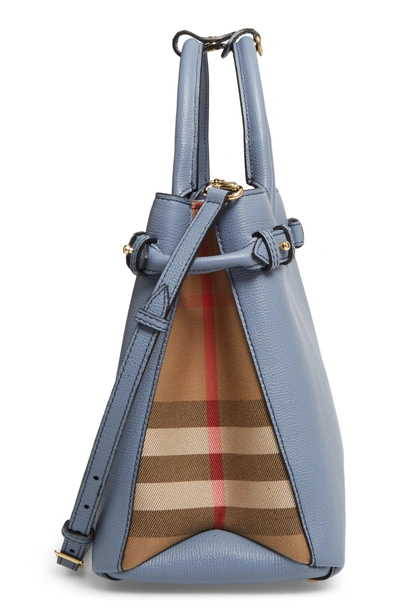 Shop Burberry Medium Banner House Check Leather Tote - Blue In Slate Blue