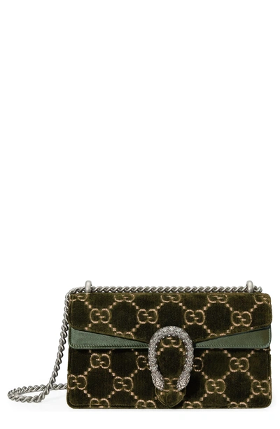 Shop Gucci Small Dionysus Gg Velvet Shoulder Bag - Green In Dark Olive/ Black Diamond