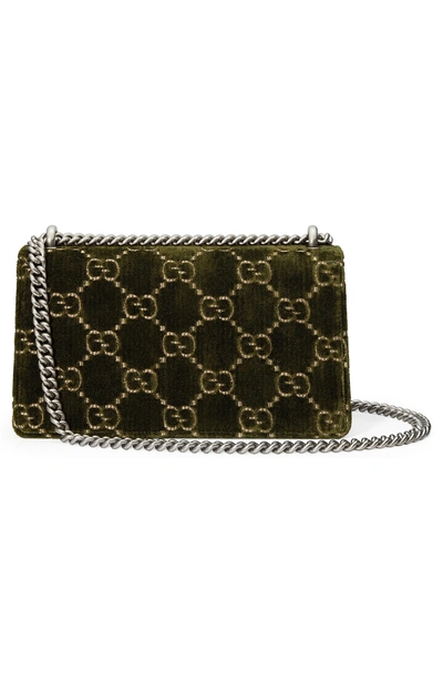 Shop Gucci Small Dionysus Gg Velvet Shoulder Bag - Green In Dark Olive/ Black Diamond