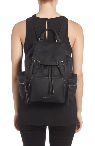 Shop Burberry Medium Rucksack Leather Backpack - Black