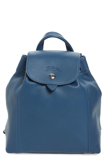 Shop Longchamp Extra Small Le Pliage Cuir Backpack - Blue In Pilot Blue