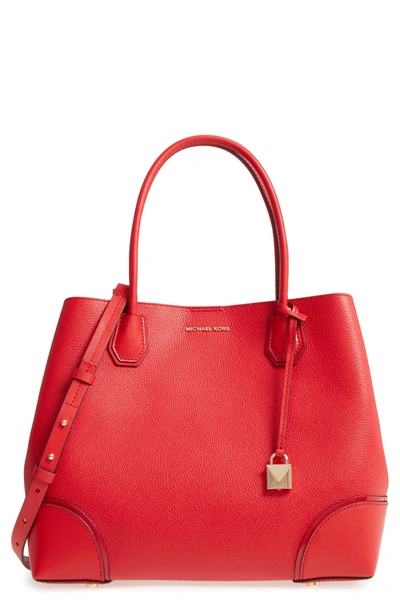 Shop Michael Kors Large Mercer Leather Tote - Red In Bright Red