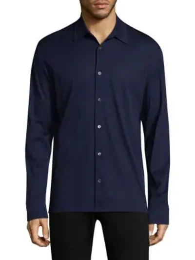 Shop Luciano Barbera Long Sleeve Cotton Button Down Shirt In Blue