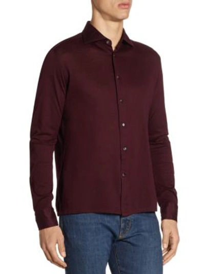 Shop Luciano Barbera Long Sleeve Cotton Button Down Shirt In Dark Red