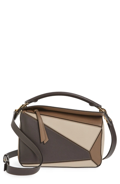 Shop Loewe Small Puzzle Tricolor Leather Bag - Brown In Dark Taupe Multitone