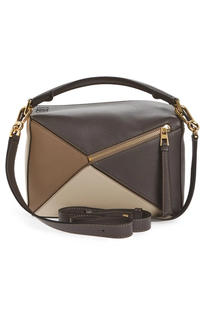 Shop Loewe Small Puzzle Tricolor Leather Bag - Brown In Dark Taupe Multitone