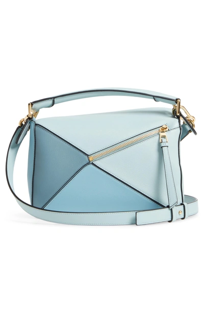 Shop Loewe Small Puzzle Tricolor Leather Bag - Blue In Aqua/ Light Blue/ Stone Blue