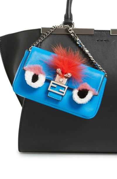 Shop Fendi 'monster' Genuine Rabbit Fur & Genuine Fox Fur Micro Baguette - Blue In Blue Royal/ Tangerine