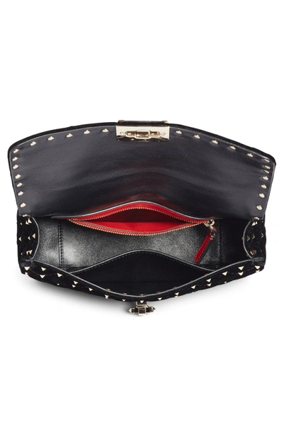 Shop Valentino Rockstud Spike Velvet Shoulder Bag - Black In Nero
