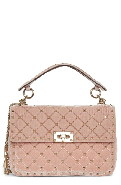 Shop Valentino Rockstud Spike Velvet Shoulder Bag - Pink