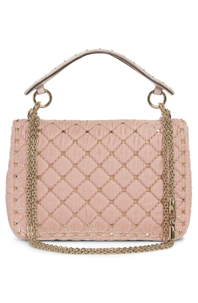 Shop Valentino Rockstud Spike Velvet Shoulder Bag - Pink