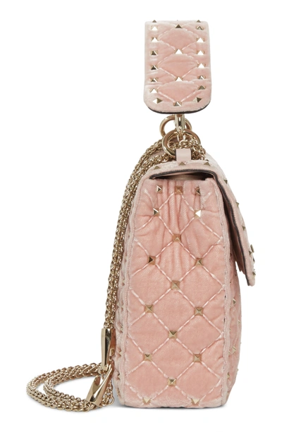 Shop Valentino Rockstud Spike Velvet Shoulder Bag - Pink