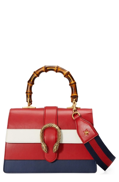 Shop Gucci Small Dionysus Top Handle Leather Shoulder Bag - Red In Red/ White/ Blue