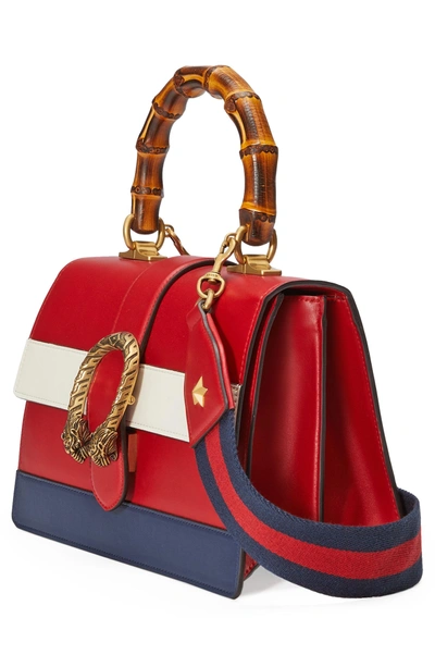 Shop Gucci Small Dionysus Top Handle Leather Shoulder Bag - Red In Red/ White/ Blue