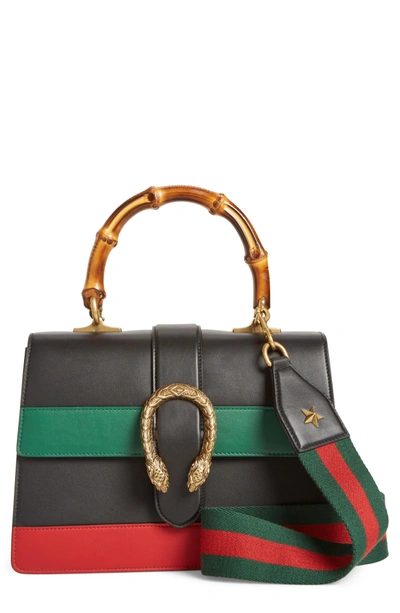 Shop Gucci Small Dionysus Top Handle Leather Shoulder Bag - Black In Black/ Red/ Green