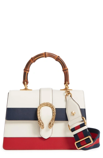 Shop Gucci Small Top Handle Leather Shoulder Bag In Mystic White/ Blue/ Red