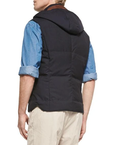 Shop Brunello Cucinelli Wool Hooded Vest, Navy