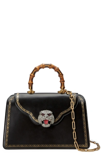 Shop Gucci Thiara Medium Leather Top Handle Bag - Black In Nero