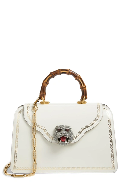 Shop Gucci Thiara Medium Leather Top Handle Bag In Mystic White