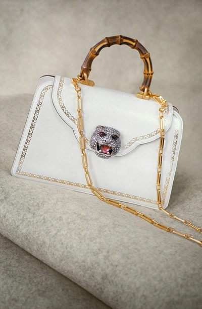 Shop Gucci Thiara Medium Leather Top Handle Bag In Mystic White
