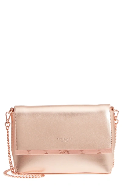 Shop Ted Baker Bow Embossed Leather Crossbody Bag - Pink In Rose Gold
