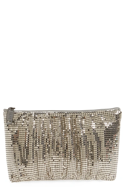Shop Whiting & Davis Shirred Mesh Pouch Clutch - Grey In Pewter