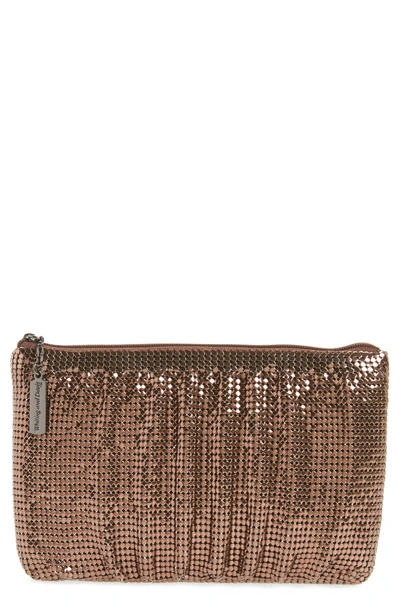 Shop Whiting & Davis Shirred Mesh Pouch Clutch - Metallic In Bronze