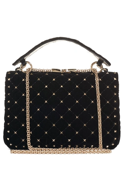 Shop Valentino Rockstud Quilted Leather Shoulder Bag - Black In Nero