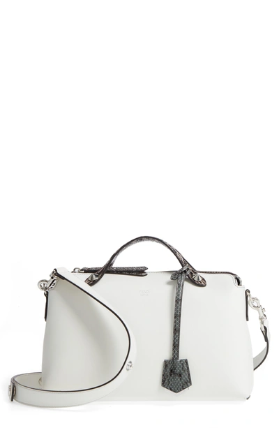 Shop Fendi 'medium By The Way' Calfskin Leather Shoulder Bag With Genuine Snakeskin Trim - White In Ice
