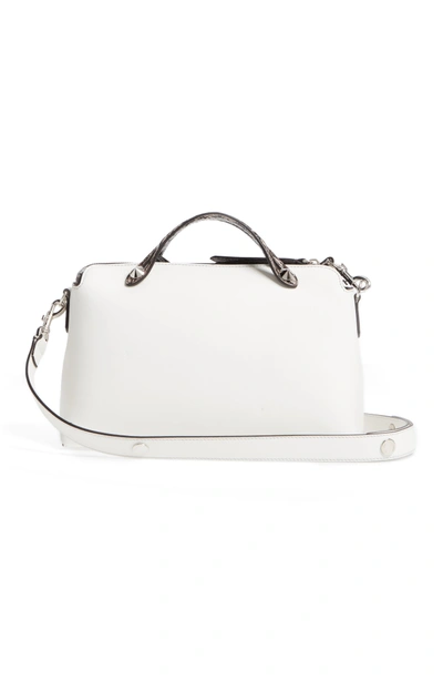 Shop Fendi 'medium By The Way' Calfskin Leather Shoulder Bag With Genuine Snakeskin Trim - White In Ice