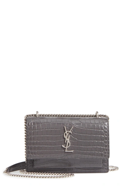 Saint Laurent Sunset Mini Grey Croc Embossed Shiny Calfskin - THE PURSE  AFFAIR