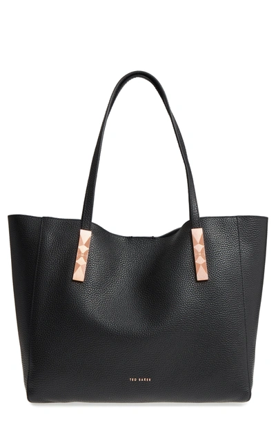 Adjustable Handle Leather Tote Black