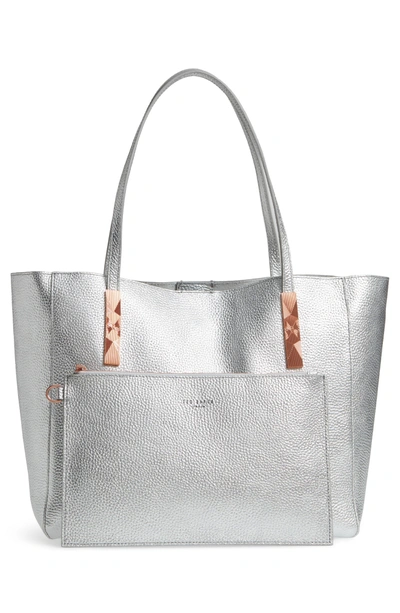 Shop Ted Baker Pionila Leather Tote - Metallic In Silver