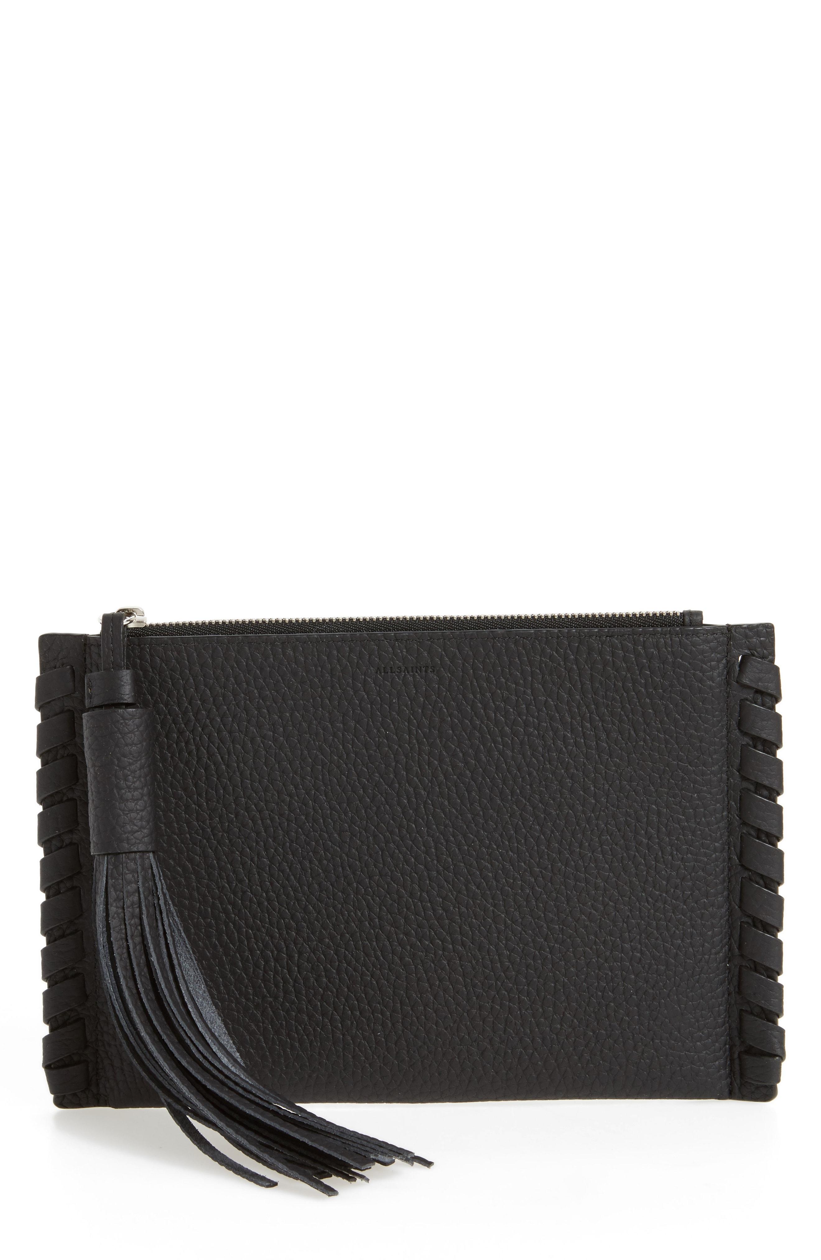 Allsaints Small Kepi Leather Zip Pouch - Black | ModeSens